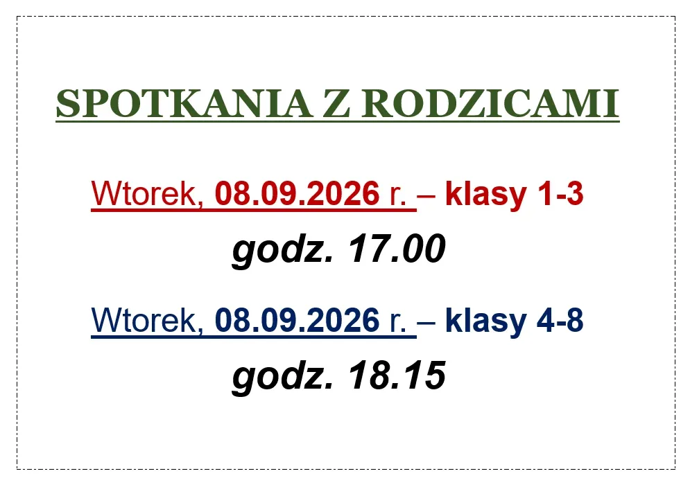 Zebrania z rodzicami wrzesień 2026