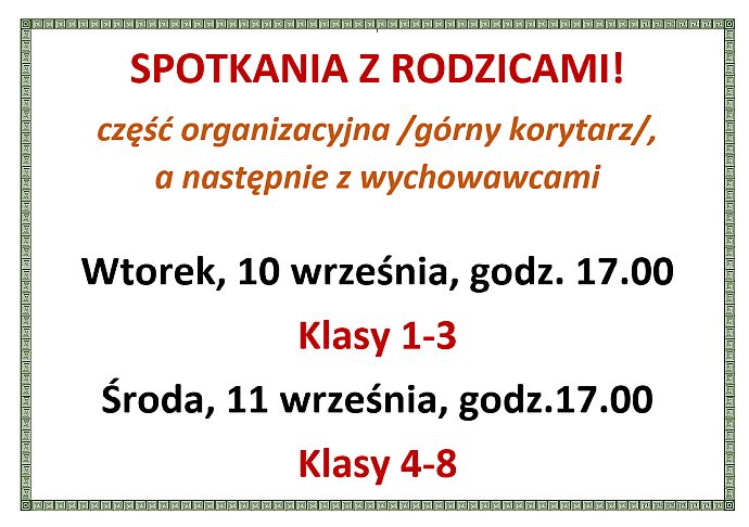 Spotkania z Rodzicami - wrzesień 2024